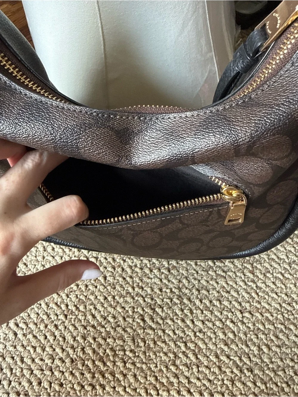 Coach Brown and Black Signature Jules Hobo with Gold Hardware